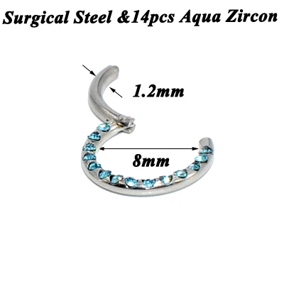 8mm Silver Aqua 1 шт. G23 титановый/стальной шарнирный сегмент пирсинг для носовой перегородки Кристальное носовое кольцо ниппель кликер шпилька для уха серьги для губ пирсинг - Окраска металла: 8mm Silver Aqua