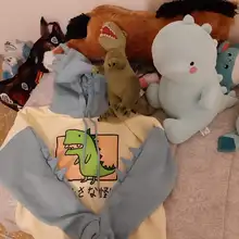 Sudadera con capucha de dinosaurios para mujer, ropa estilo coreano con estampado de dibujos animados, informal