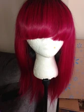 IJOY-pelucas de cabello humano brasileño liso para mujeres negras, pelo Remy marrón con flequillo, hecha completamente a máquina