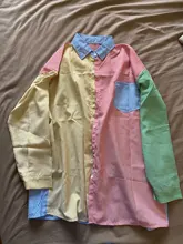 Camisas de manga larga para mujer, blusa informal holgada de gran tamaño con raya colorida, a prueba de sol, de retazos, para verano y otoño, 2020