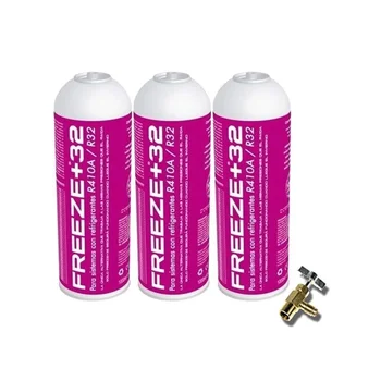 

3 bottles Refrigerant Gas Freeze + 32 350Gr + Valve Organic Substitute R32/R410A