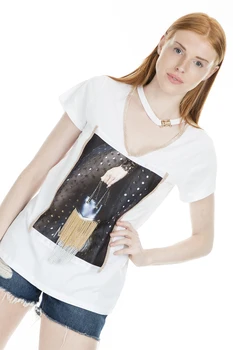 

Lela Printed Stone Detail V Neck Blouse WOMEN BLOUSE 42925598