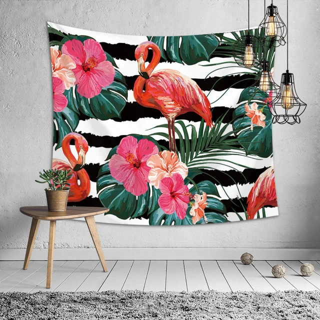 Flamingo Növények Falfüggő Gobelin Otthoni Dekoratív Fal Takaró Kárpitok Ágytakaró Jóga Szőnyeg Tengerpart Dobás Törülköző - Image 2