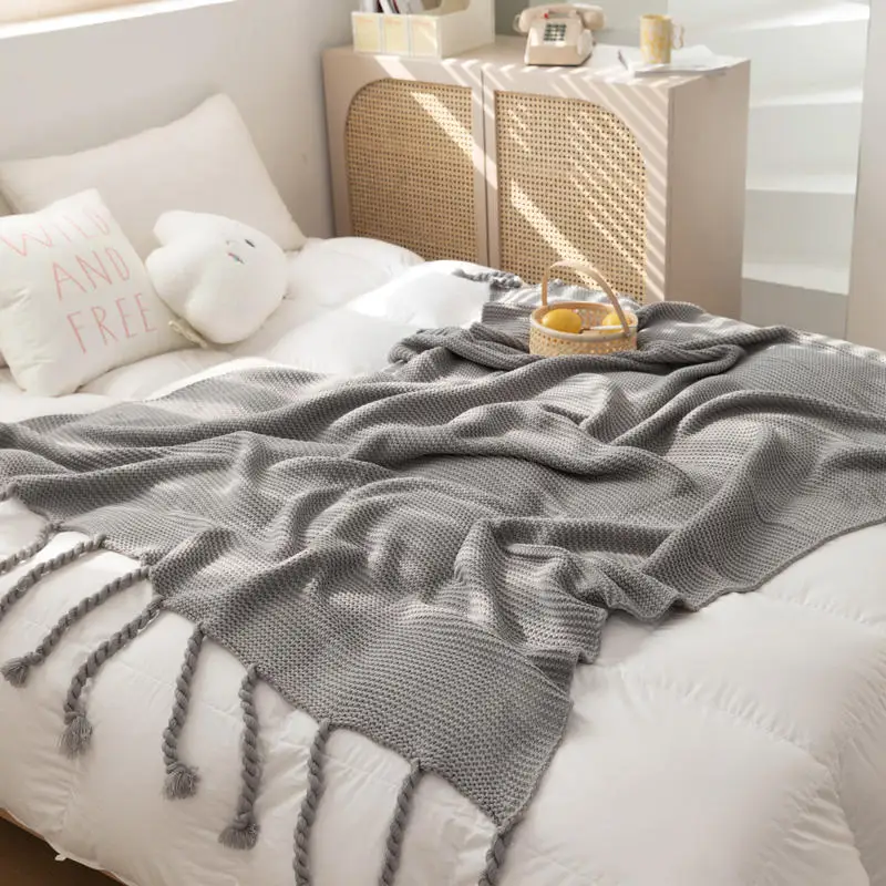 Bonenjoy Knitted blanket Queen Size Soli Color For Bed Super Warm King