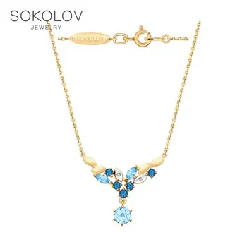 

Necklace SOKOLOV gold with blue and blue topaz and cubic zirkonia fashion jewelry 585 women's male