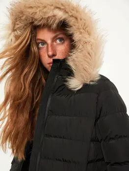 

Hooded Faux Fur Detail Thick Parka