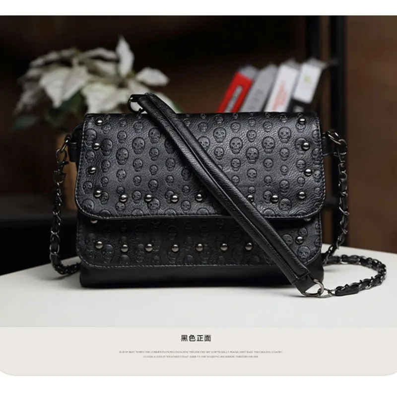 

JIEROTYX leather handbag cross with skull English style, small or with skull purse shoulder, chain, luxury wallet couple