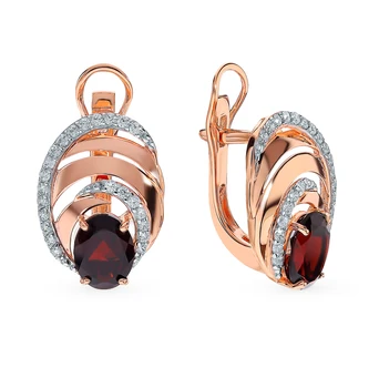 

Gold earrings with cubic zirconia and Garnet sunlight sample 585