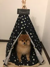 Tipi de Gato con cojín y pizarra para perros, carpa portátil para perros y casas de mascotas, tienda plegable de lona de madera para mascotas, cama para animales pequeños