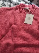 Women Sweater Outerwear Pullover Long-Sleeve Elegant Knitted Loose Pink Knitting Thick