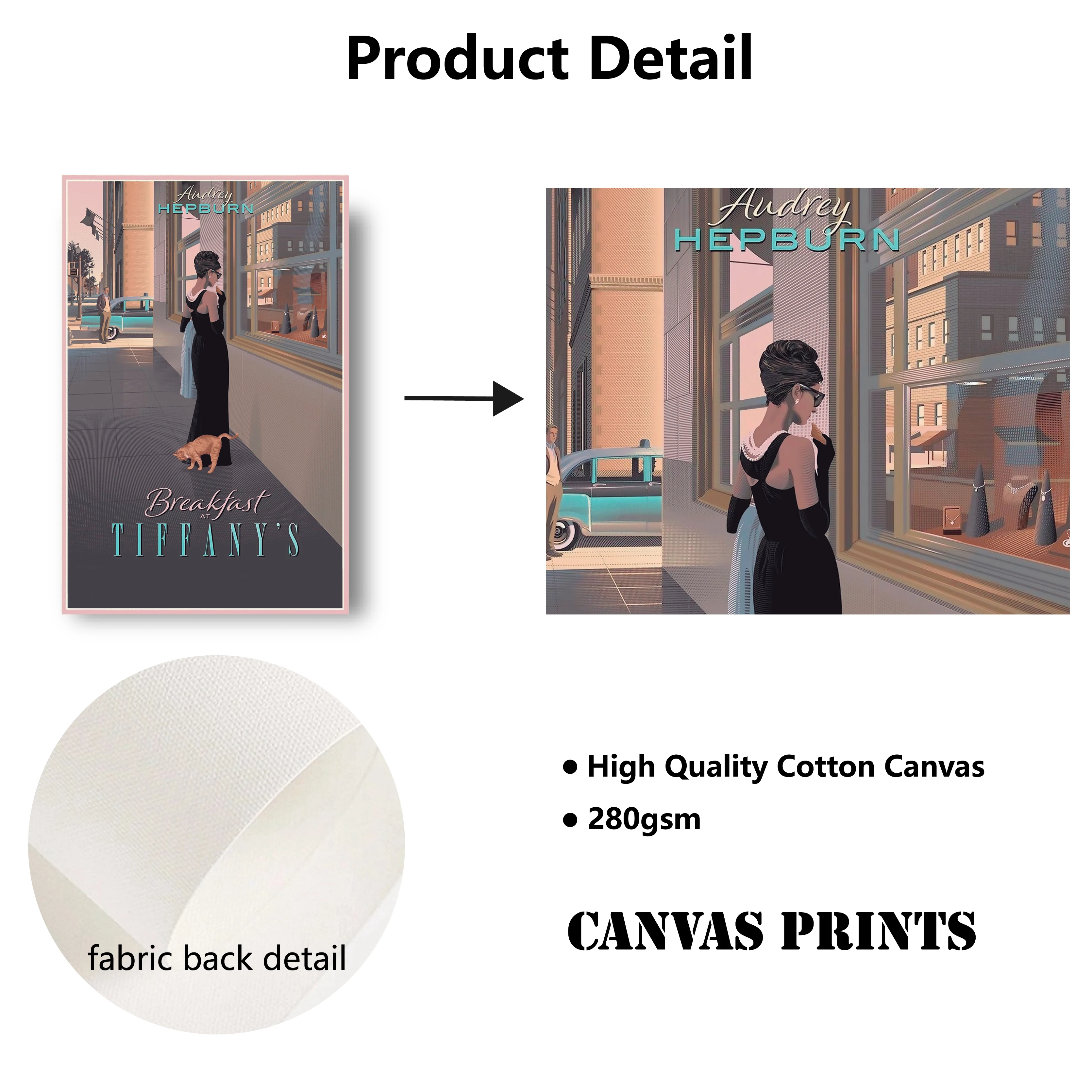 Ontbijt bij Tiffany's Posters Filmliefhebbers Gift Hepburn Wall Art Canvas  Schilderij Mode Muur Foto Woonkamer Nordic Decor - AliExpress, image size:3341x3341