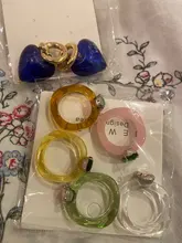 HUANZHI-Conjunto de anillos redondos de resina acrílica para mujer, colorido, Diamante de imitación cuadrado geométrico, regalo de viaje, 2021