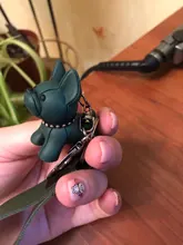 Moda Punk llavero de Bulldog Francés de cuero de la PU perro llaveros para las mujeres bolso colgante joyas baratija del coche de los hombres, anillo de clave de la cadena