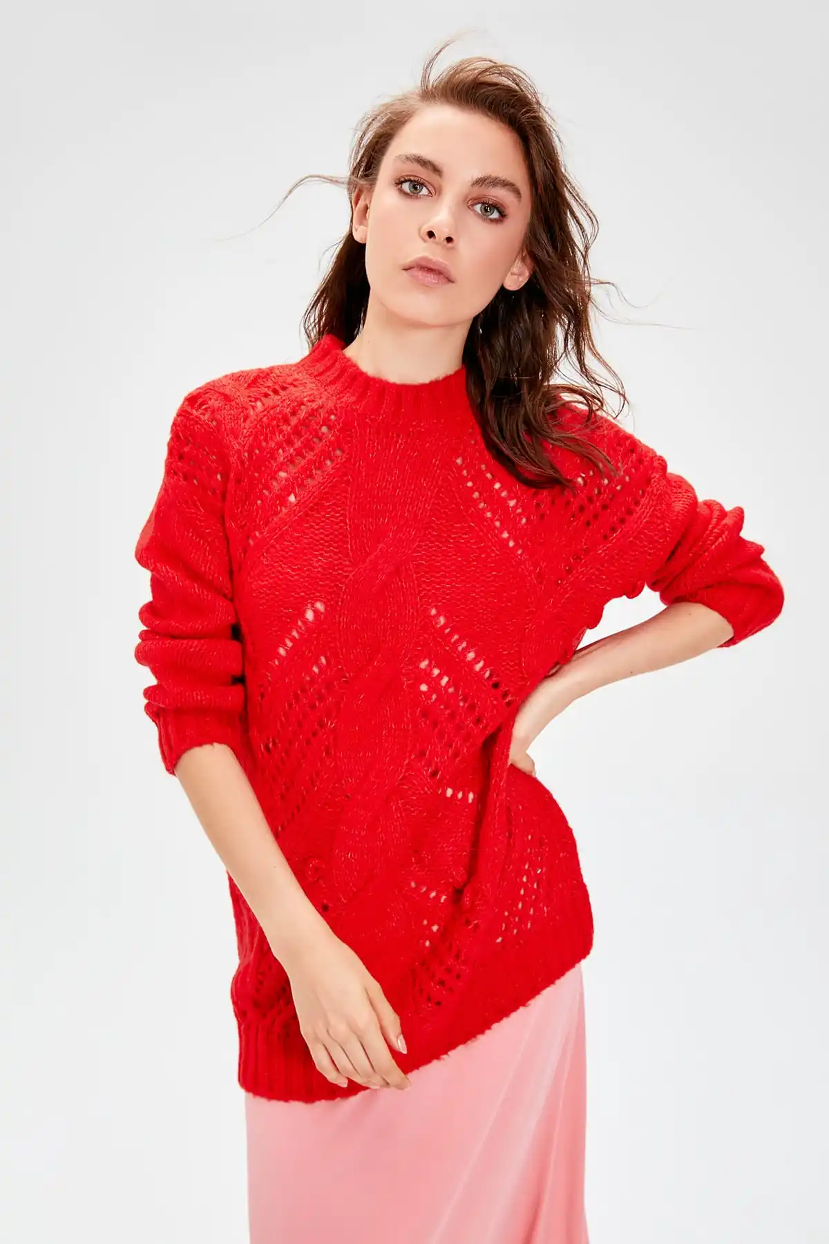 

Trendyol Red Mesh Detailed Cellular Knitwear Sweater TWOAW20NV0006