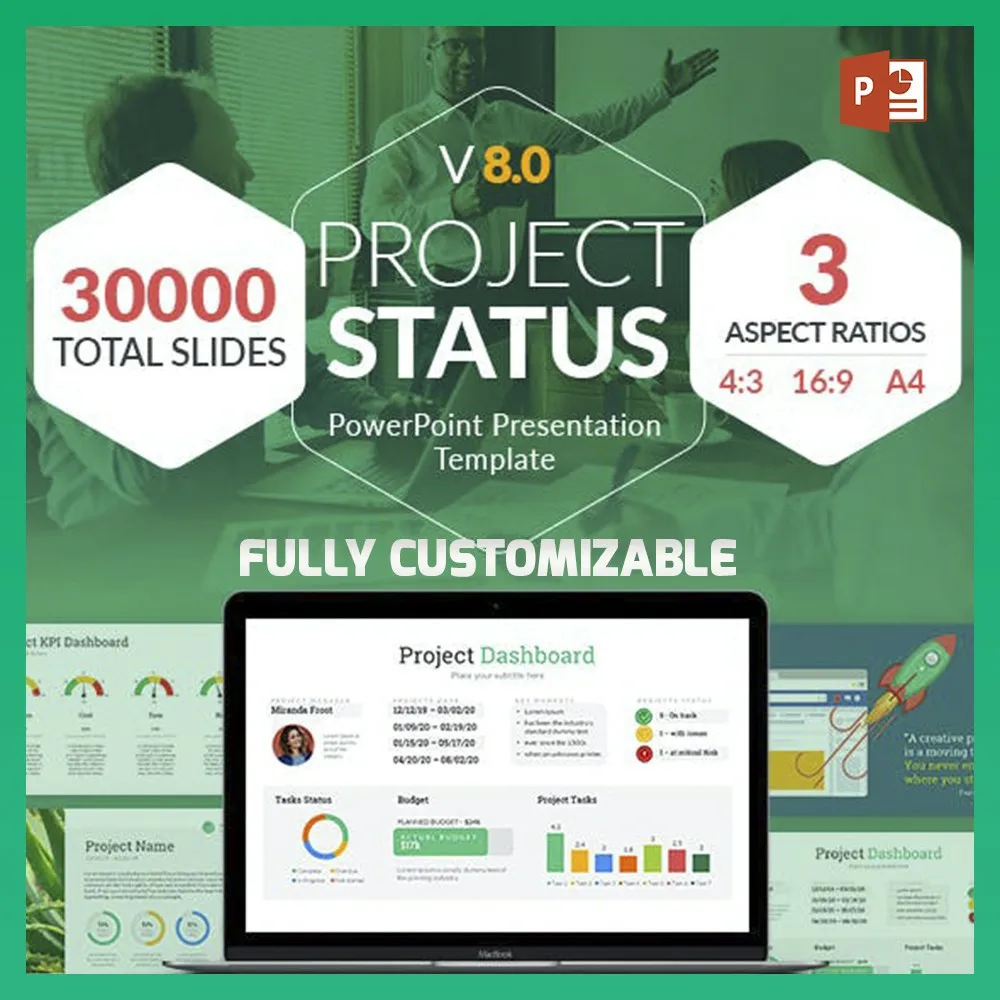 Plantilla de presentación de PowerPoint, estado del proyecto, 30.000