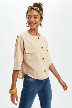 

DeFacto Woman Spring Streetwear Casual Shirts Women Black Khaki Color Shirts Women's Long Sleeve Shirt-R1133AZ20SP