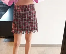 Lady Skirt Tassel Hip-Skater Vintage Plaid High-Waist Women Package Wool SK5583 In-A-Cage