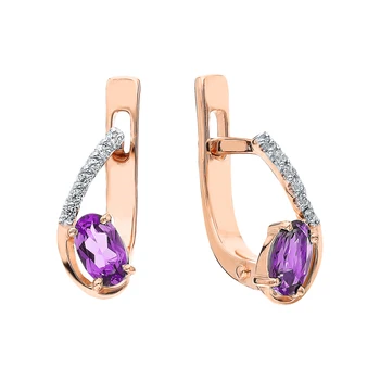 

Gold earrings with amethyst and cubic zirconia sunlight sample 585 test