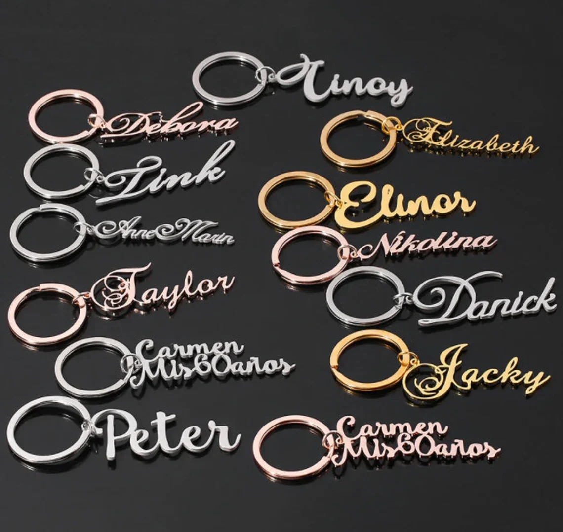 Custom Name Keychain Personalized Vertical Nameplate Pendant Stainless