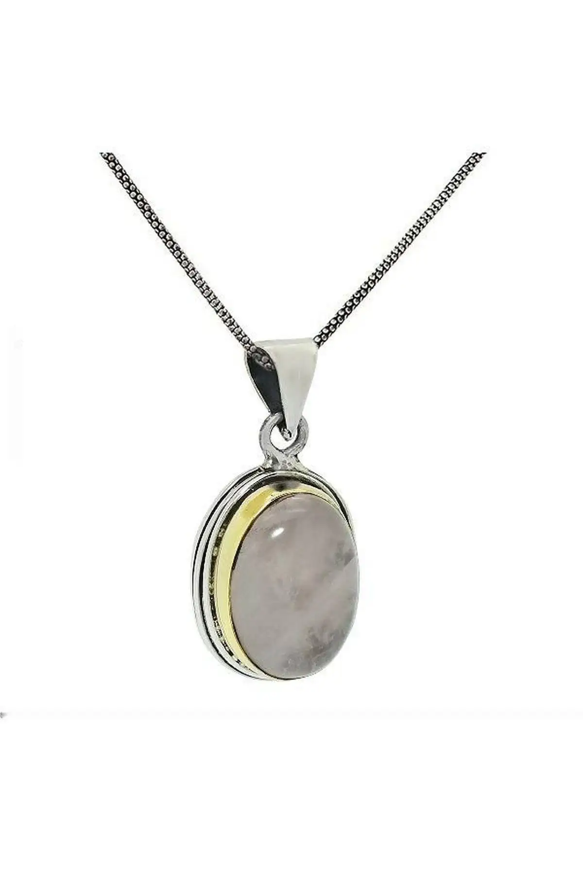 

Natural Pink Quartz Stone Silver Authentic Lady necklace