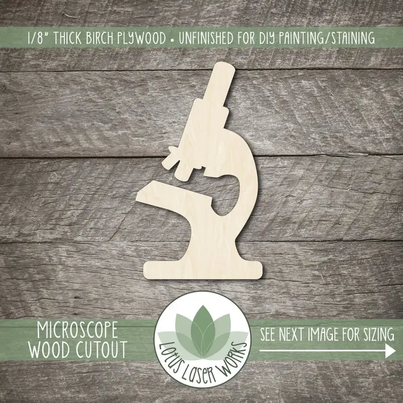 

Wood Microscope Cutout, Blank Wood Craft Embellishments, Wooden Microscope Shape