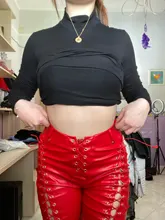 Cutenew-Pantalones rectos de estilo callejero para mujer, calzas de estilo Hipster, de cuero PU, a la moda, Color sólido, 2021 Y2K