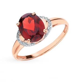 

Gold ring with cubic zirconia and Garnet sunlight sample 585