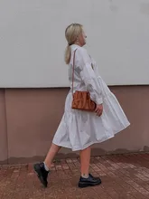 Dresses Casual Spring-Shirt Pleated Irregular Colorfaith High-Waist Fashionable Women