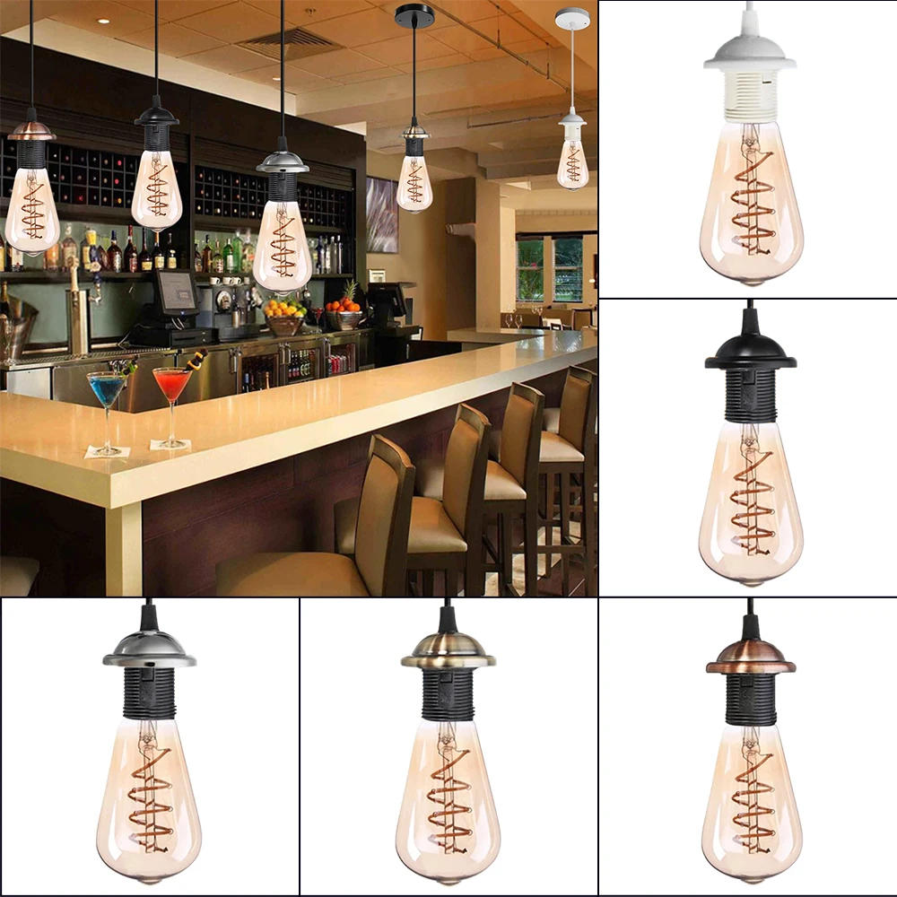 E27 AC 220V Vintage Edison Lamp Base Light LED Bulb Socket Base Holder cable Retro Incandescent Filament Bulb Lamp lamp holder