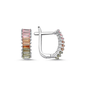 

KUTAYDAN Color Trapezoidal Baget Zircon Earrings 925 Sterling Silver