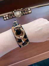 Fashion Leather Bracelet For Women Leopard Simple All-Match OL V Word Wide Charm Cuff