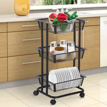 

Auxiliary trolley 3 Levels with Wheels and 3 Shelves in Metal Mesh Trolley Multi-Purpose Storage with Wheels