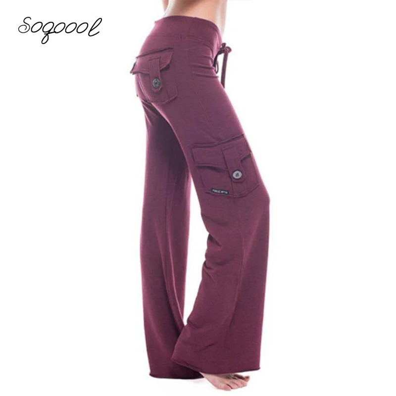 

2020 Fashion Solid Color Trousers Women Wide Leg Stacked Cargo Pants Elastic Sweatpants Black White Grey Plus Size Joggers