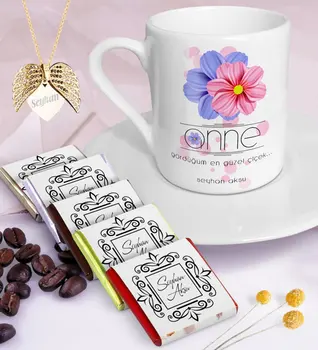 

Personalized Mother Meaning Coffee cup Chocolate Angel Wing Necklace Set