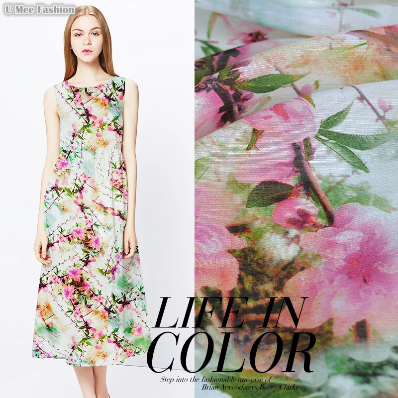 SL093 шелковое белье/персиковая веточка/шелковая ткань тутового шелка 30% шелк 70% лен/ширина 1.48yd Толщина 15 мм/единица: метр