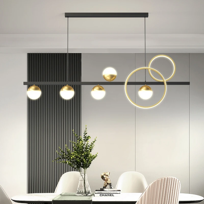 beaded chandelier Modern Pendant Lamp For Dining Room Kitchen Bar Decorate Gold Ring Led Chandelier Nordic Office Long Desk Ceiling Hanging Lamp beaded chandelier