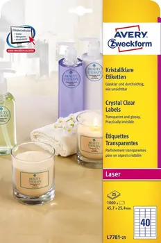 

Labels Avery zweckform crystal clear, 45,7X25,4mm,, transparent,