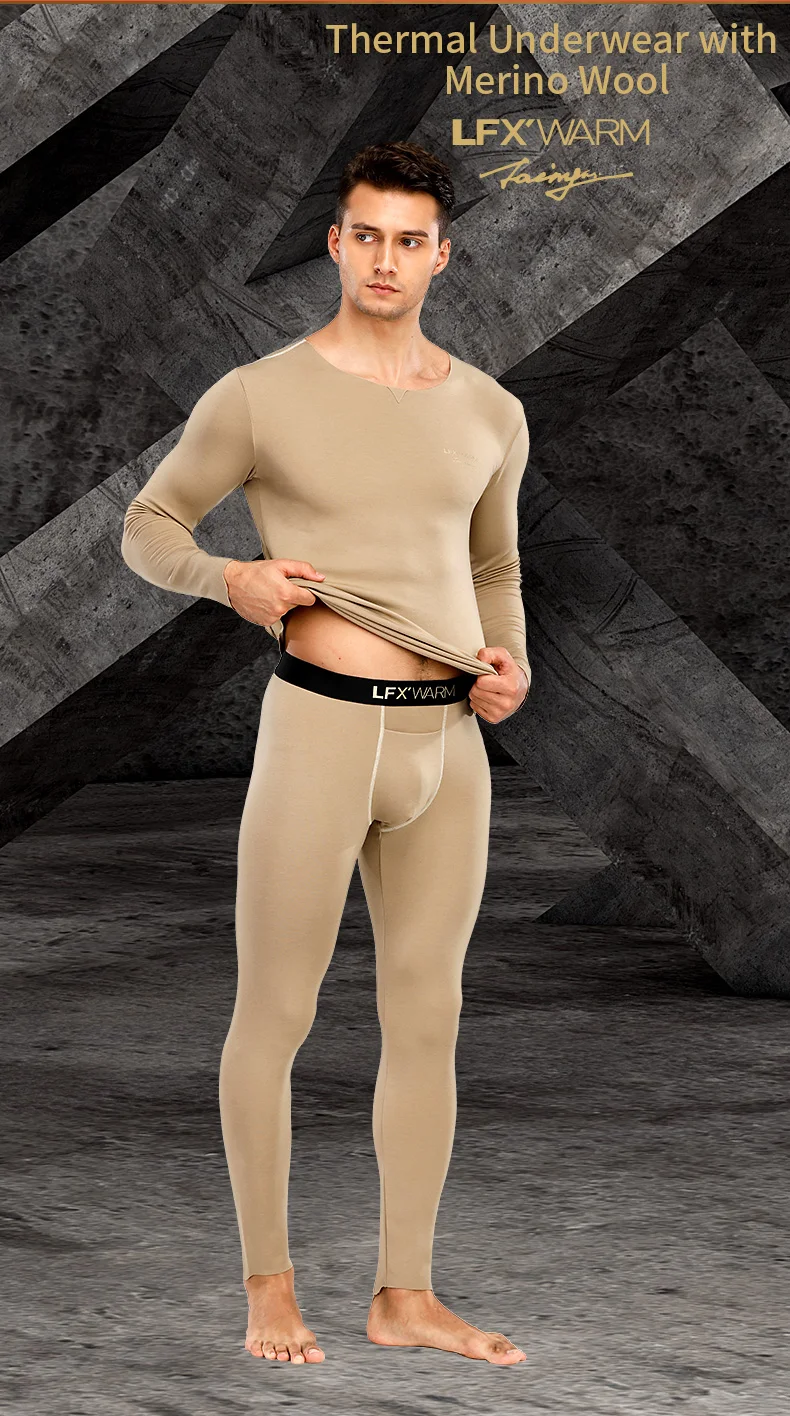 52025 Men Thermal Underwear with Merino Wool Seamless Elegant Stylish Fashionable Soft Comfortable Long Johns Warm Thermals mens long johns set