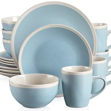Vancasso seesami 16/32/48 peça jantar conjunto de utensílios de mesa feitos de cerâmica de grés conjunto em um olhar moderno para 4-12 pessoas azul