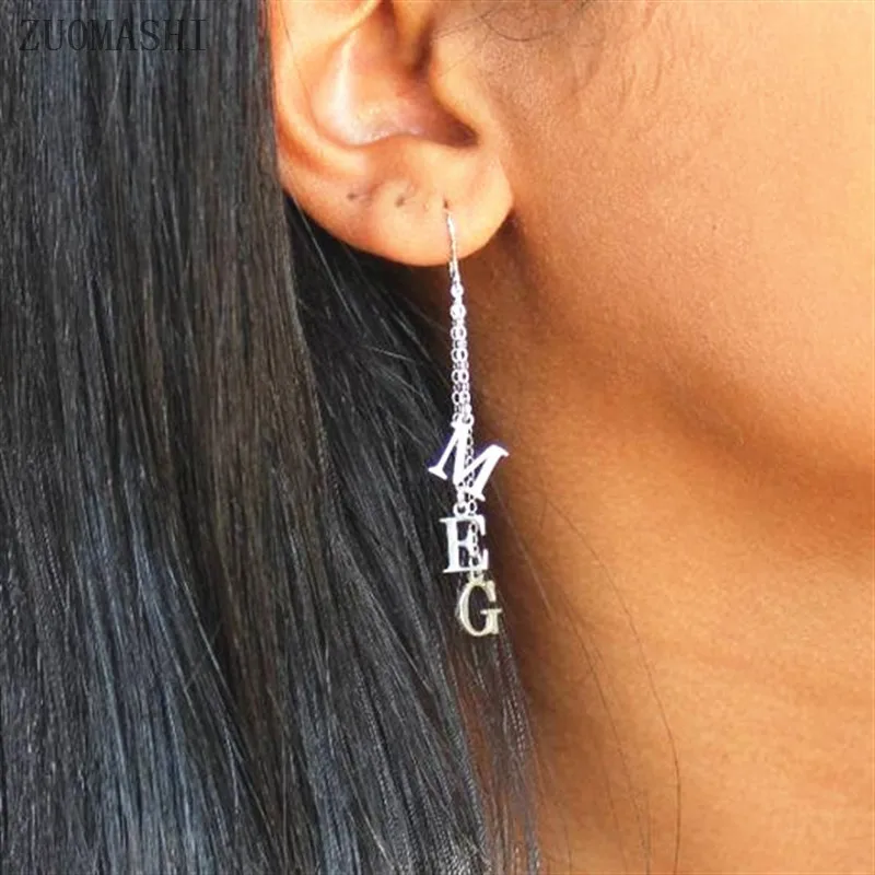 Buena Compra Pendientes de enhebrar con iniciales personalizadas para mujer, joyería delicada, aretes de gota de acero inoxidable con nombre personalizado WGwgrkL1yZV