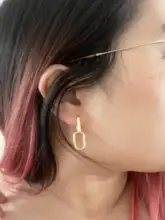 ANENJERY de Plata de Ley 925 Plata geométrica Oval aro pendientes para las mujeres Simple de Metal de estilo desmontable pendientes para las mujeres S-E1412