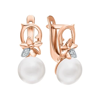 

Gold earrings with cubic zirconia and pearls cultured sunlight sample 585