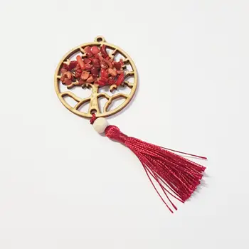 

Formoso Ciondolo in legno albero della vita cerchio ciondolo nappa e pietre colore Rosso Wedding conf 12 pz art 28697