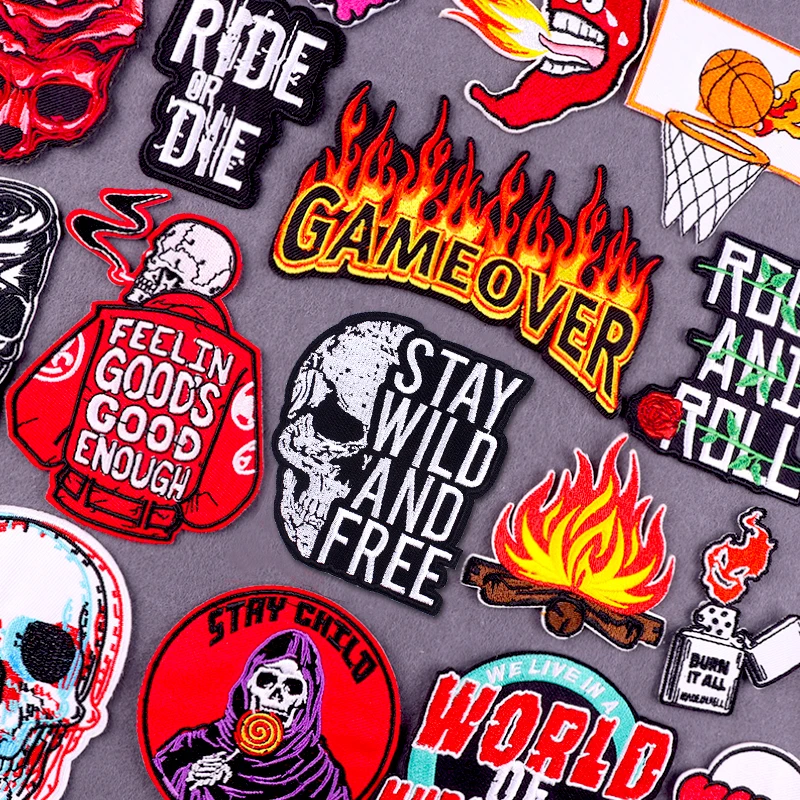 Flame Letters Stickers Iron On Patches For Clothing Thermoadhesive Patches  Punk Skull Embroidered Patches On Clothes Badges Diy - Patches - AliExpress