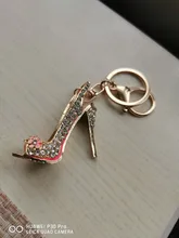 Llavero con zapatilla de tacón alto con diamantes de imitación, monedero de cristal, bolsa de llavero de coche, llavero de aleación decorativo