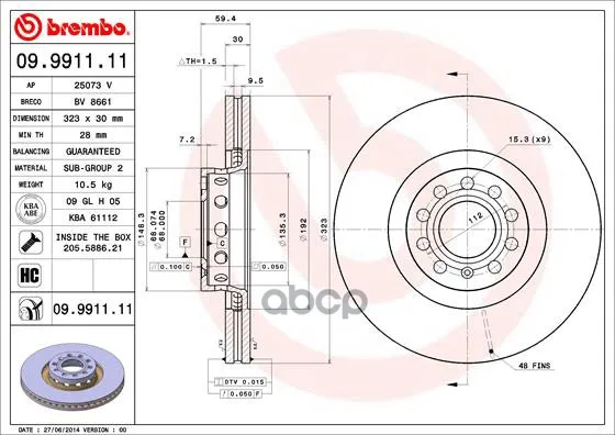 Тормозной Диск Brembo арт. 09.9911.11