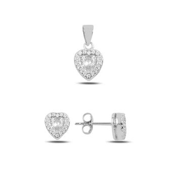 

Kutaydan Zircon Stone Heart Earrings & Pendant Set 925 Sterling Silver Made in Turkey