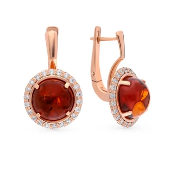 

Silver earrings with cubic zirconia and amber sunlight sample 925