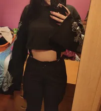 Sweatshirts Harajuku Crop Print Dark-Dragon Goth Vintage Fall Flare-Sleeve Pathchwork