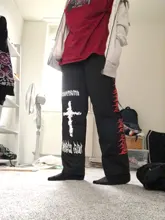 QWEEK-pantalones de pierna ancha estilo Punk Hippie para mujer, ropa de calle Harajuku gótico, estilo de calle de Anime, estampado gótico negro, Hip Hop